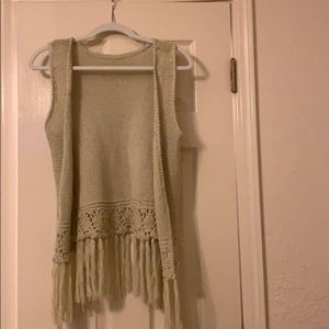 Cream, woven fringe vest
